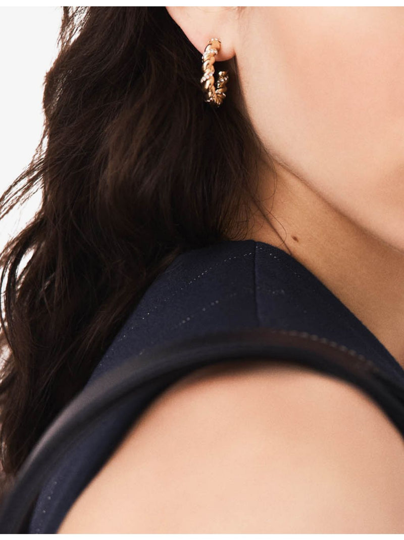 Maje twisted rhinestone brass hoop earrings, UK version