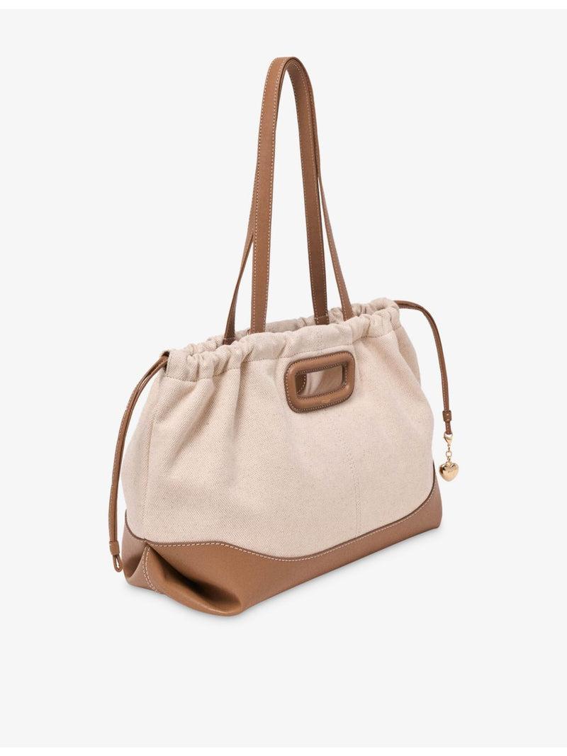 Maje canvas and leather tote bag with heart charms (British brand)