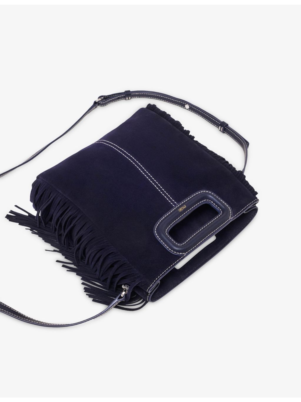 Maje suede bag with fringed trims and gold hardware, UK version