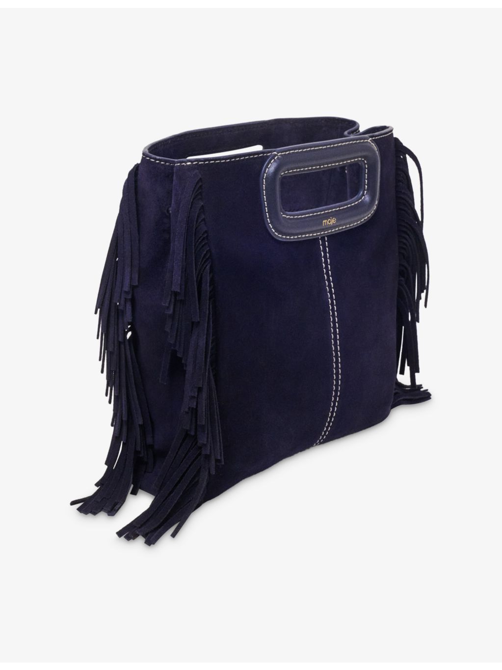 Maje suede bag with fringed trims and gold hardware, UK version