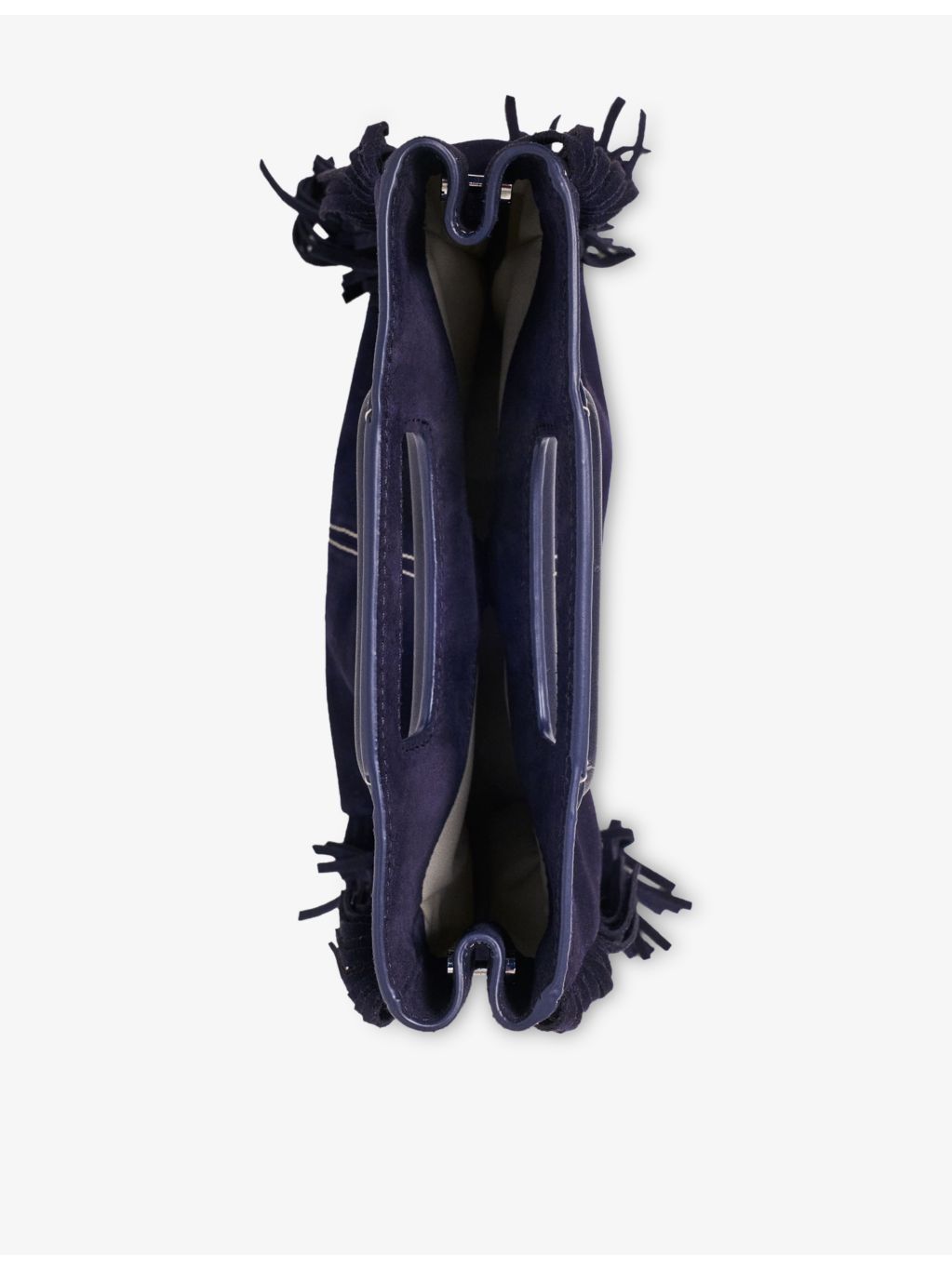 Maje suede bag with fringed trims and gold hardware, UK version