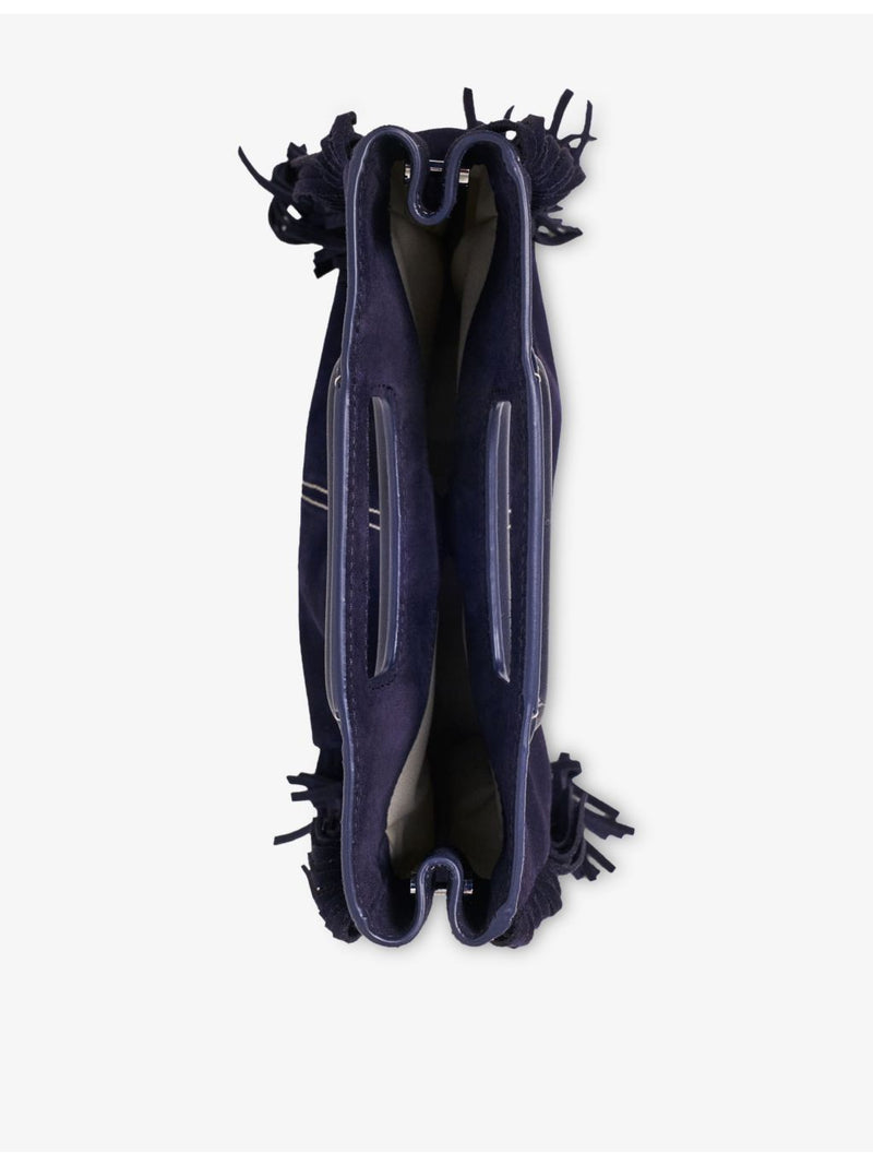 Maje suede bag with fringed trims and gold hardware, UK version