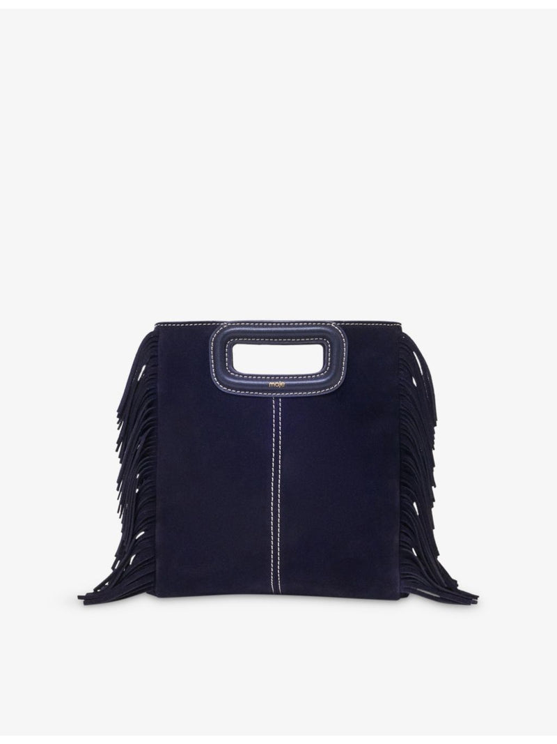 Maje suede bag with fringed trims and gold hardware, UK version