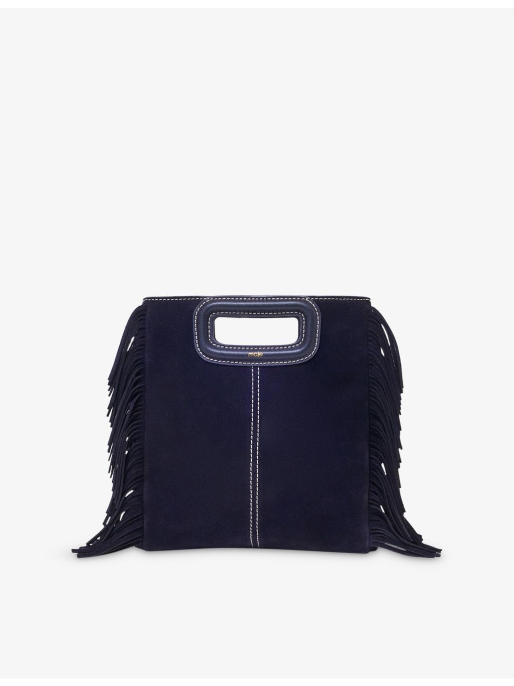 Maje suede bag with fringed trims and gold hardware, UK version