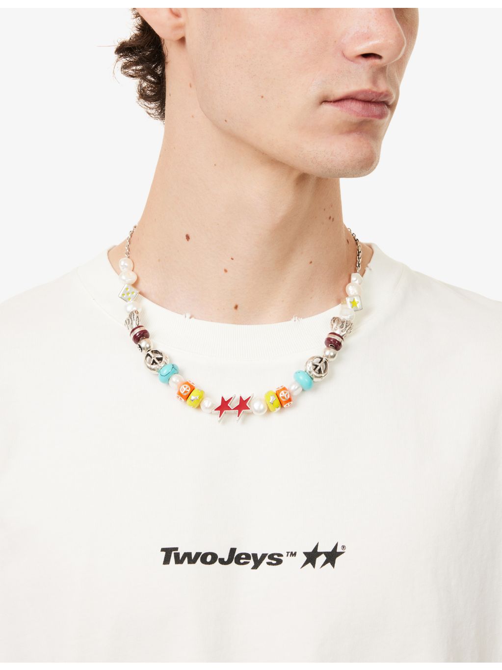 TwoJeys beaded sterling silver-plated brass necklace 48-52cm (British brand)