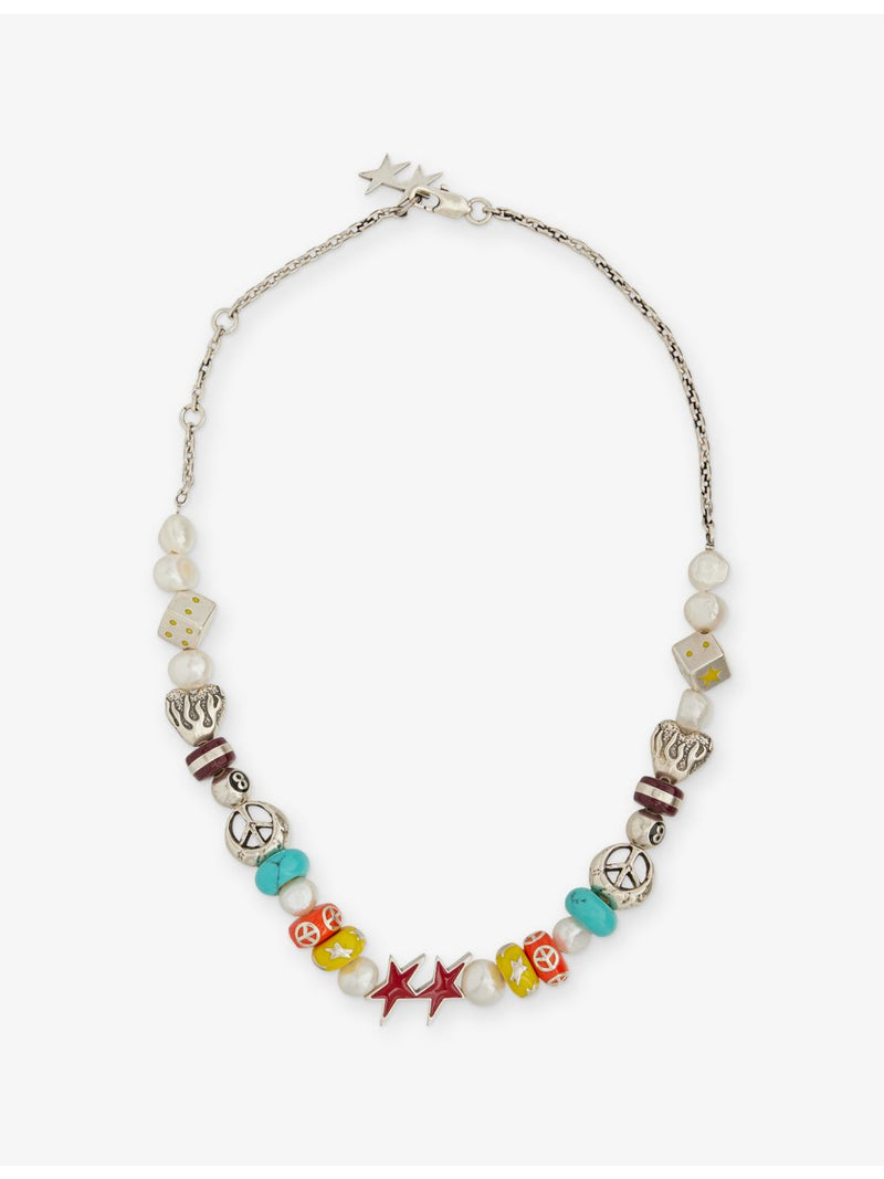 TwoJeys beaded sterling silver-plated brass necklace 48-52cm (British brand)