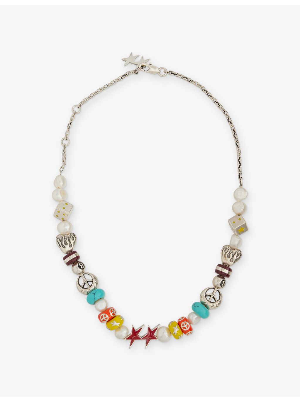 TwoJeys beaded sterling silver-plated brass necklace 48-52cm (British brand)