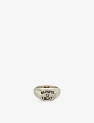 Twojeys Always Lucky Sterling Silver Plated Brass Signet Ring