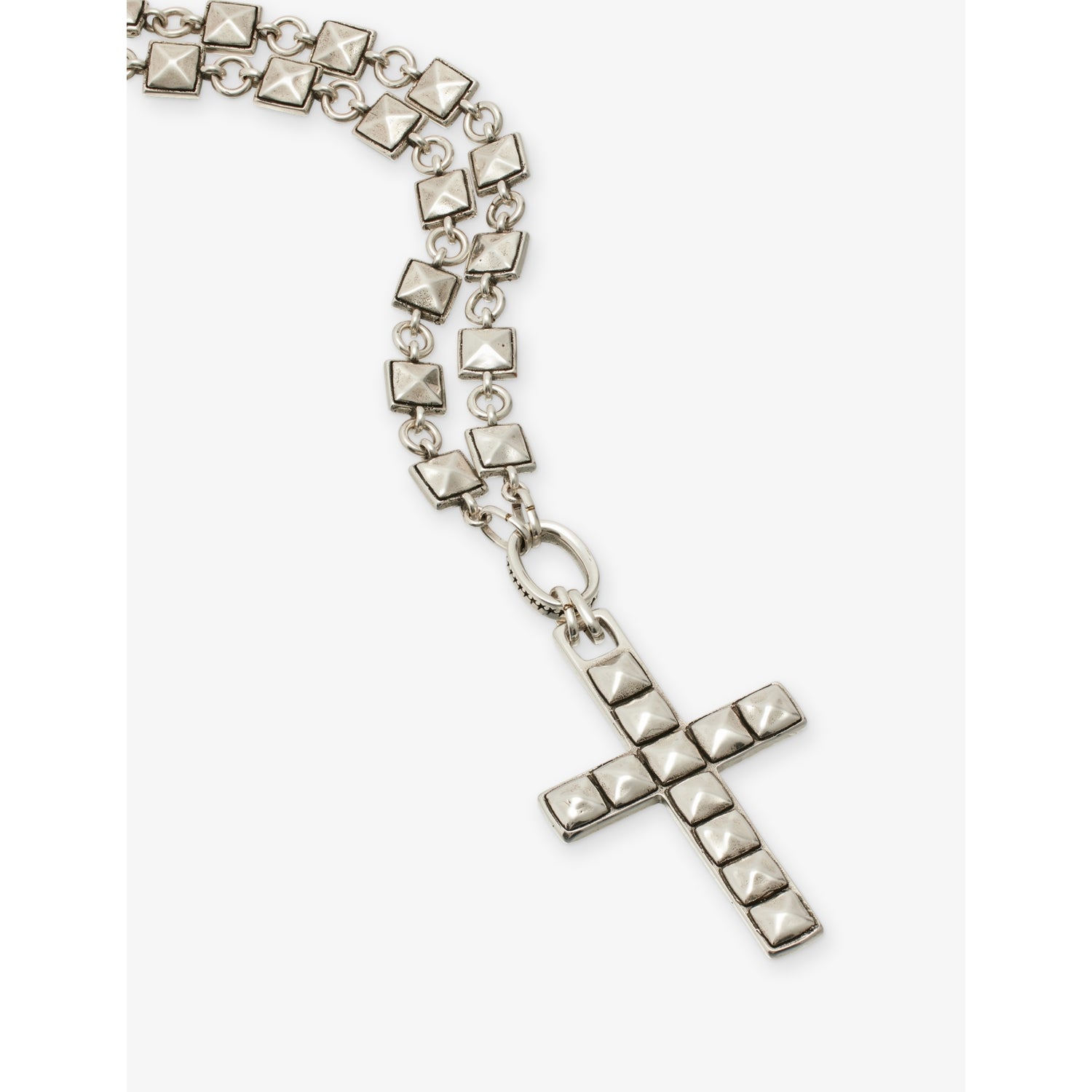 Twojeys studded cross necklace with silver-plated oxidised finish, imported from the UK
