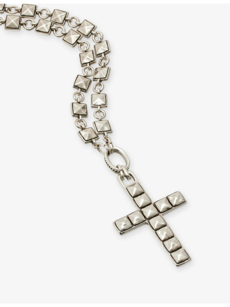 Twojeys studded cross necklace with silver-plated oxidised finish, imported from the UK