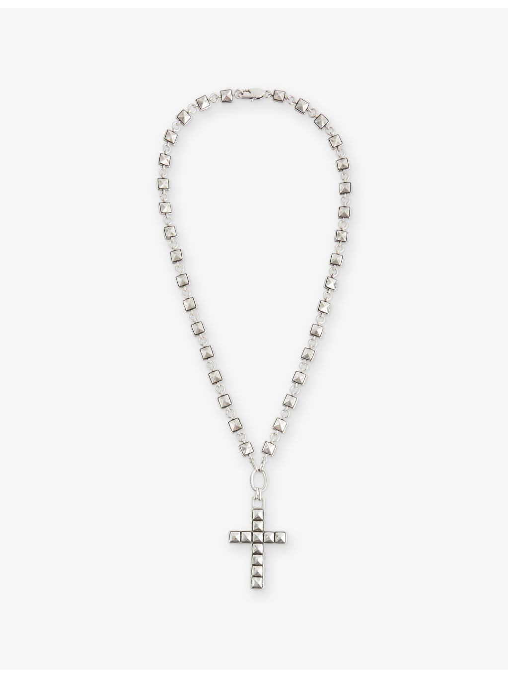 Twojeys studded cross necklace with silver-plated oxidised finish, imported from the UK