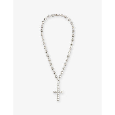 selfridges Twojeys Heavy Studded Cross Silver-Plated Brass Necklace, 57cm- Buy online at McGrocer