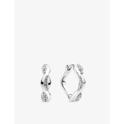 selfridges Sif Jakobs Ellera Waves Altro Creolo Rhodium-Plated 925 Sterling Silver and Cubic Zirconia Earrings- Buy online at McGrocer