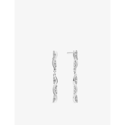 selfridges Sif Jakobs Ellera Waves Altro Lungo Rhodium-Plated Sterling Silver And Cubic Zirconia Drop Earrings- Buy online at McGrocer