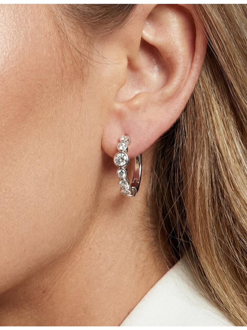 Sif Jakobs rhodium-plated silver hoop earrings with cubic zirconia, 2.3cm (British brand)