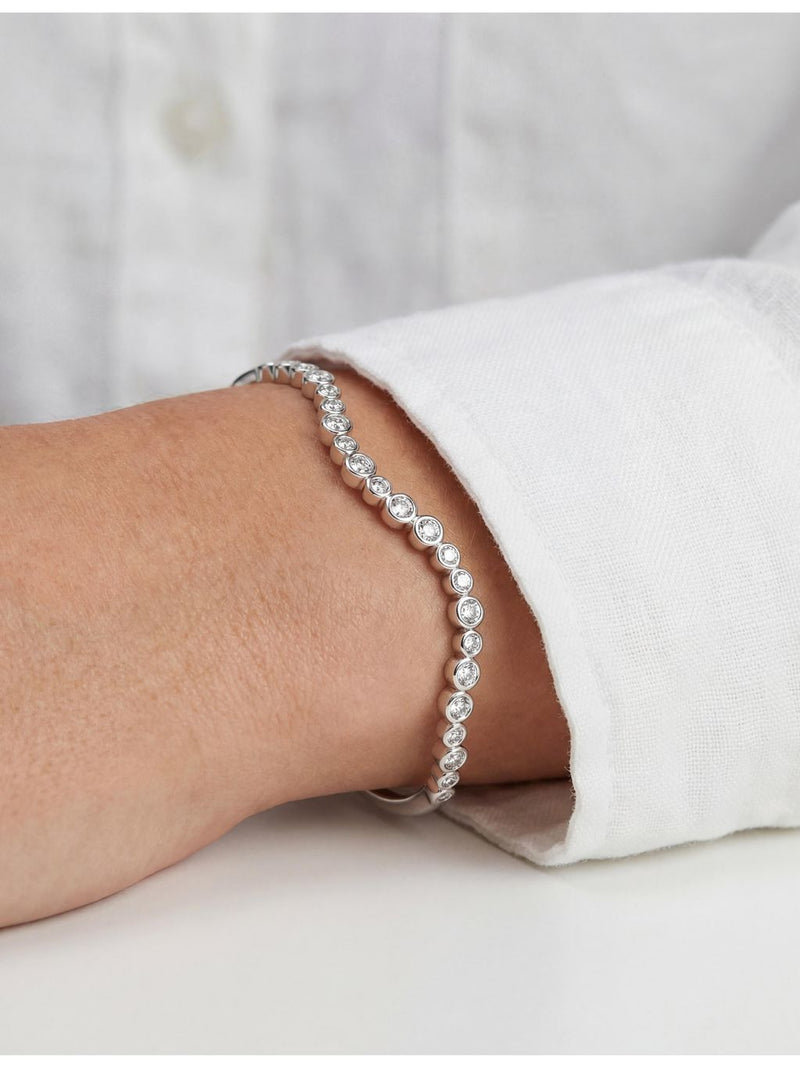 Sif Jakobs rhodium-plated sterling silver bangle with cubic zirconia stones (British brand)