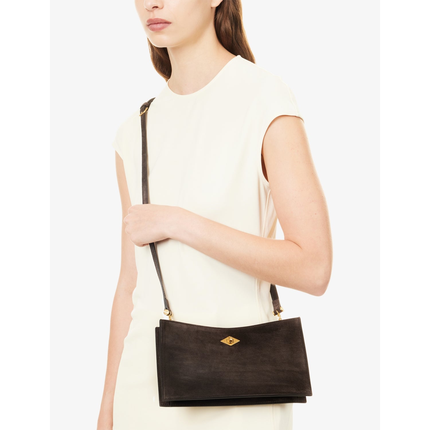 Métier Ease 24 suede pouch in calf leather - British product