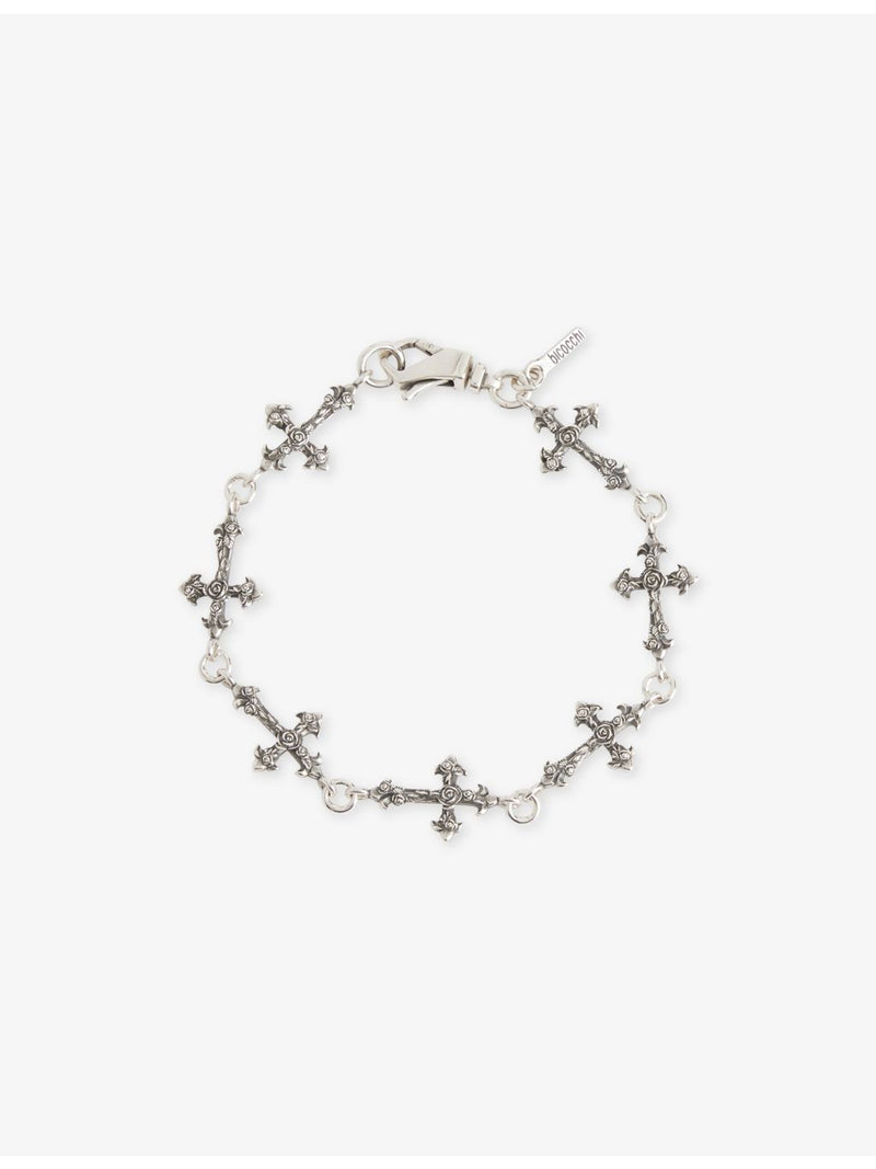 Emanuele Bicocchi sterling silver rose multi-cross bracelet, imported from the UK
