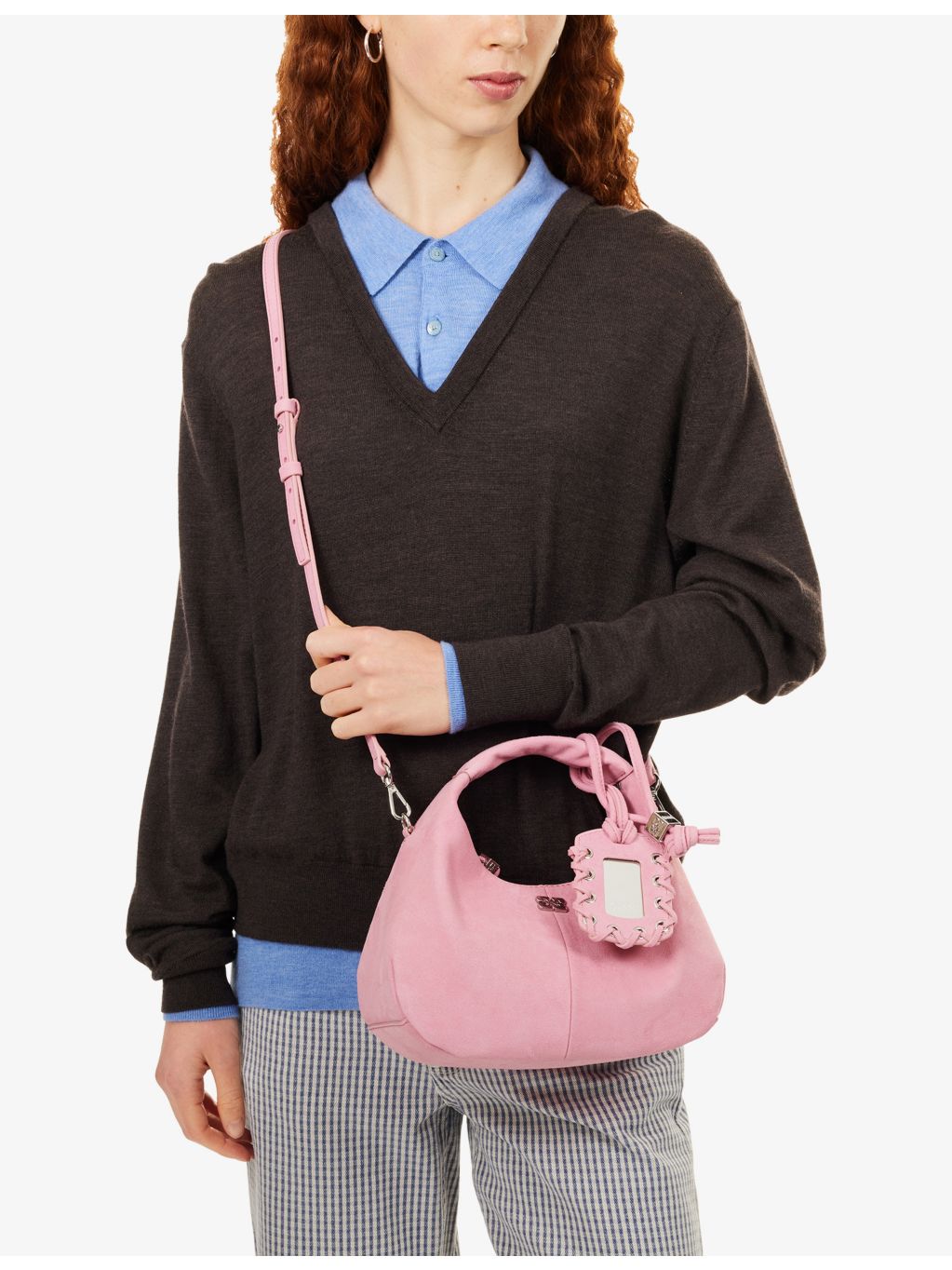 GANNI mini suede hobo bag with detachable strap, UK version