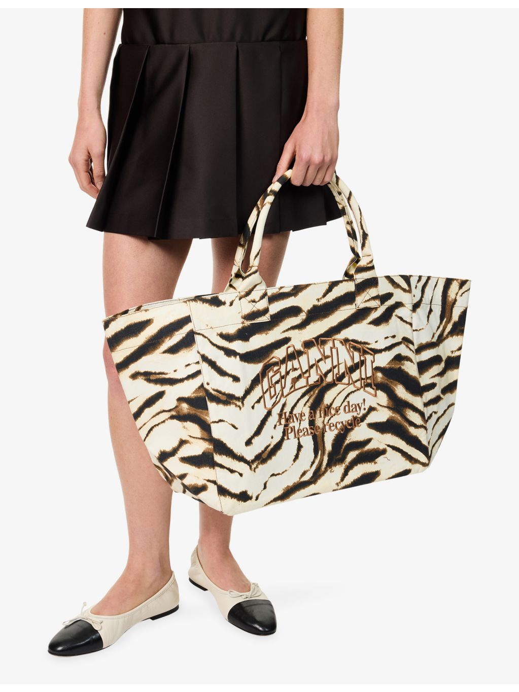 Ganni zebra print cotton shopper tote bag XXL (British brand)
