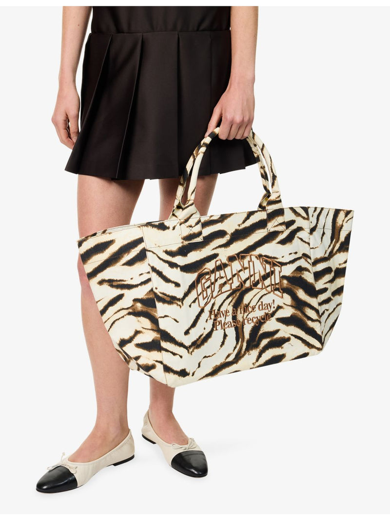 Ganni zebra print cotton shopper tote bag XXL (British brand)