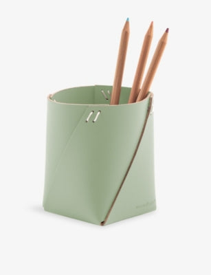 Vacavaliente folded contrast-stitch leather pencil holder 10cm - British product