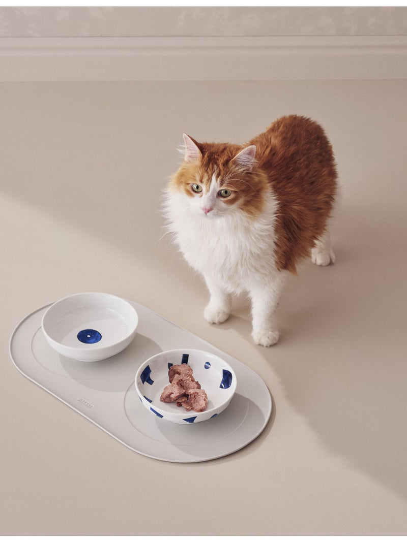 Alessi cat food bowl porcelain blue pattern 16cm (British brand)