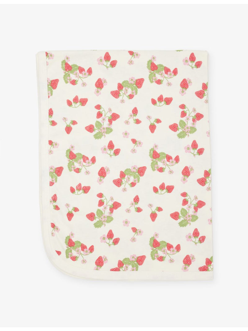 Sleepy Doe cotton baby blanket with strawberry print, UK version