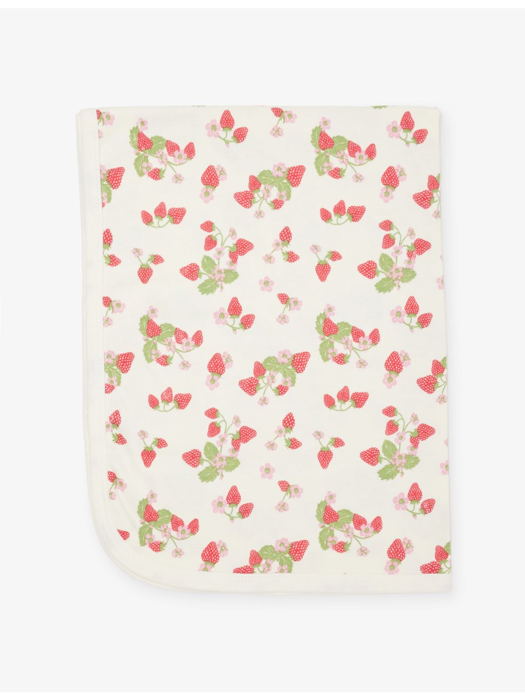 Sleepy Doe cotton baby blanket with strawberry print, UK version