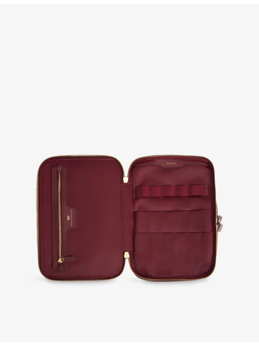 Anya Hindmarch woven cosmetics case logo jacquard, UK version