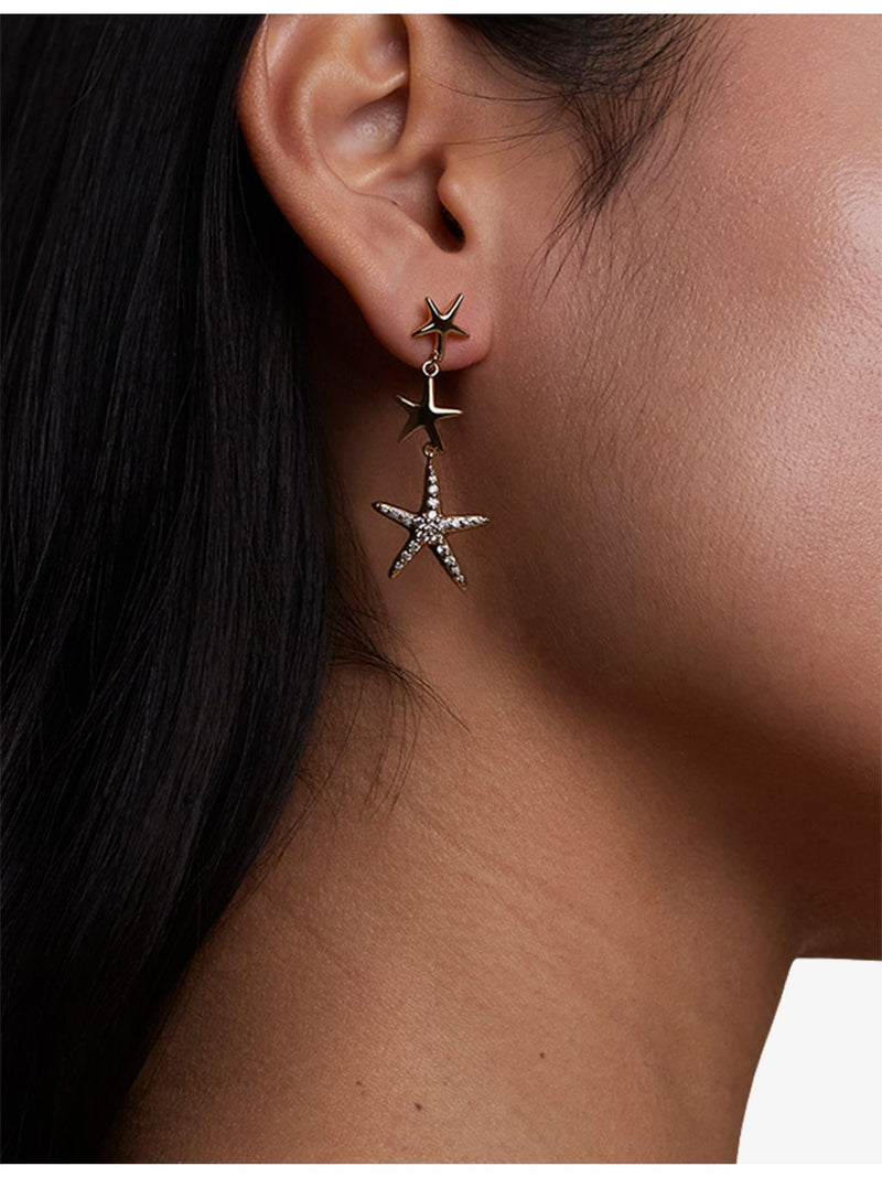 Astrid & Miyu 18ct gold-plated starfish cubic zirconia drop earrings, UK version