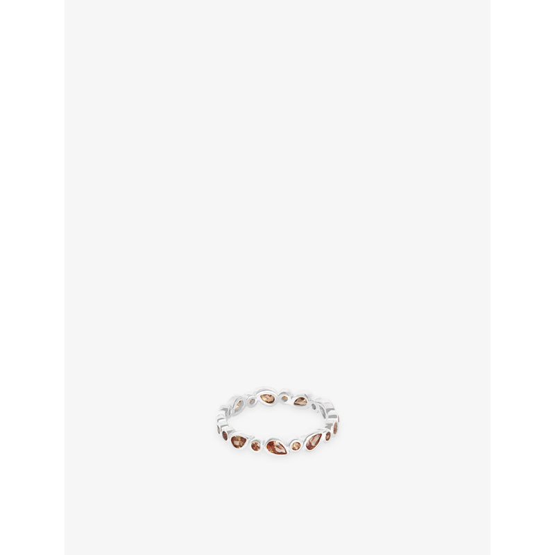 Sunset Pear Rhodium-Plated Sterling-Silver and Cubic Zirconia Band Ring - L