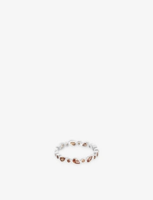Astrid & Miyu Sunset Pear Rhodium-Plated Sterling Silver and Cubic Zirconia Band Ring