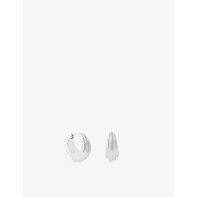 selfridges Astrid & Miyu Ripple Wave Rhodium-Plated Brass Huggie Hoop Earrings- Buy online at McGrocer