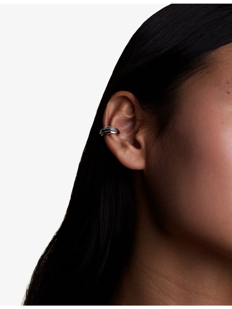 Astrid & Miyu ripple wave ear cuff in rhodium-plated sterling silver - British product