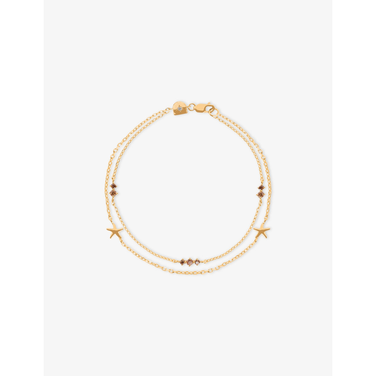 Starfish Double Chain 18ct Gold-Plated Sterling-Silver and Cubic Zirconia Bracelet - 16.5CM