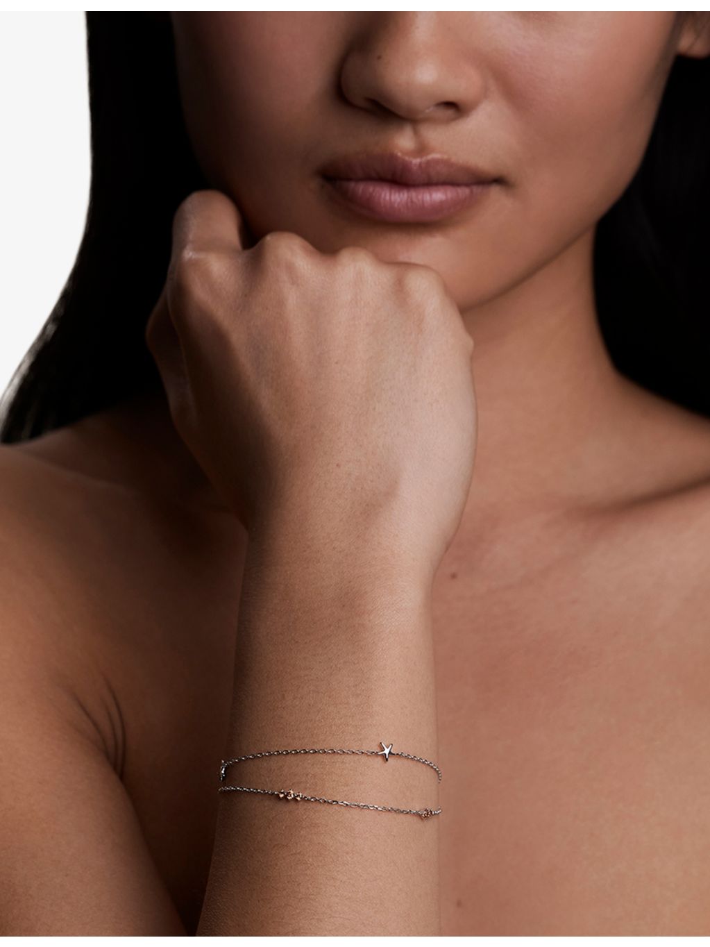 Astrid & Miyu starfish double chain bracelet with cubic zirconia (British brand)