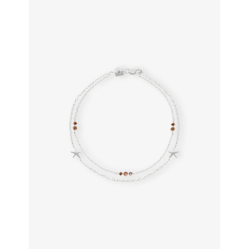 Starfish Double Chain Rhodium-Plated Sterling-Silver and Cubic Zirconia Bracelet - 16.5CM