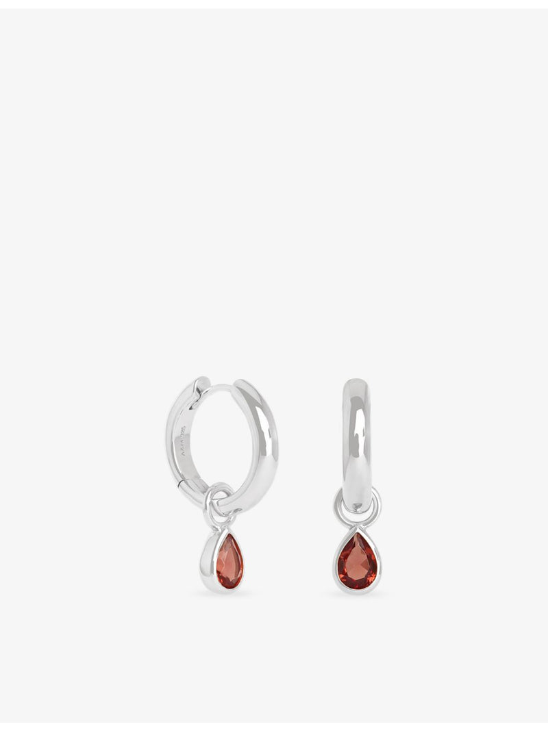 Astrid & Miyu rhodium-plated silver pear charm hoop earrings (British brand)
