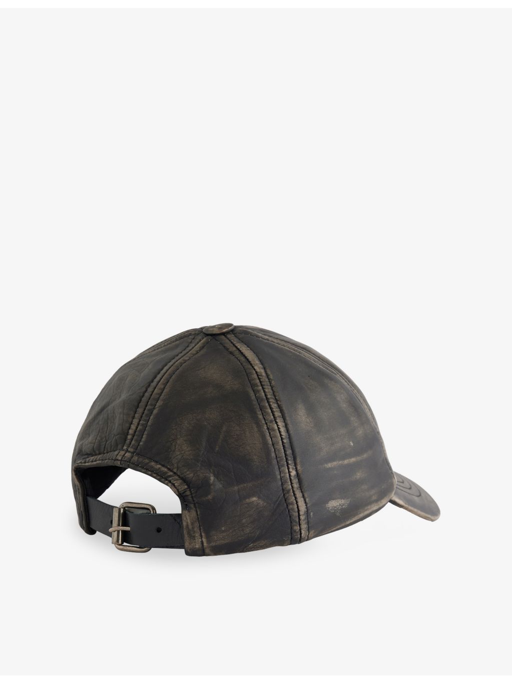 Distressed leather cap with curved peak, imported from the UK