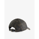 Distressed leather cap with curved peak, imported from the UK