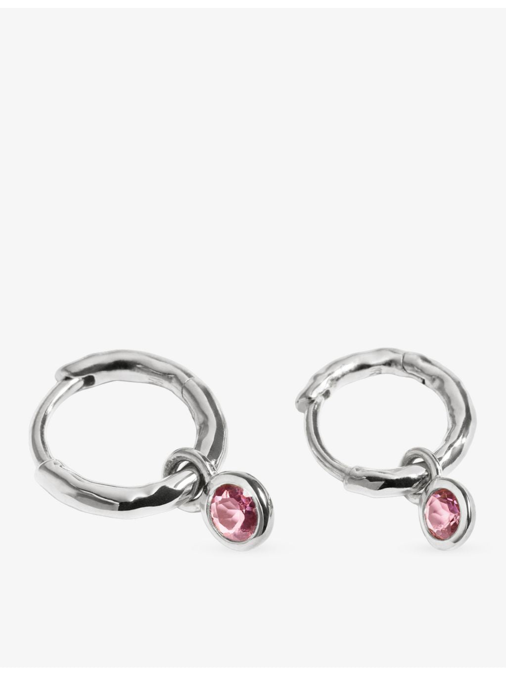 Monica Vinader pink tourmaline huggie earrings in sterling silver - British product