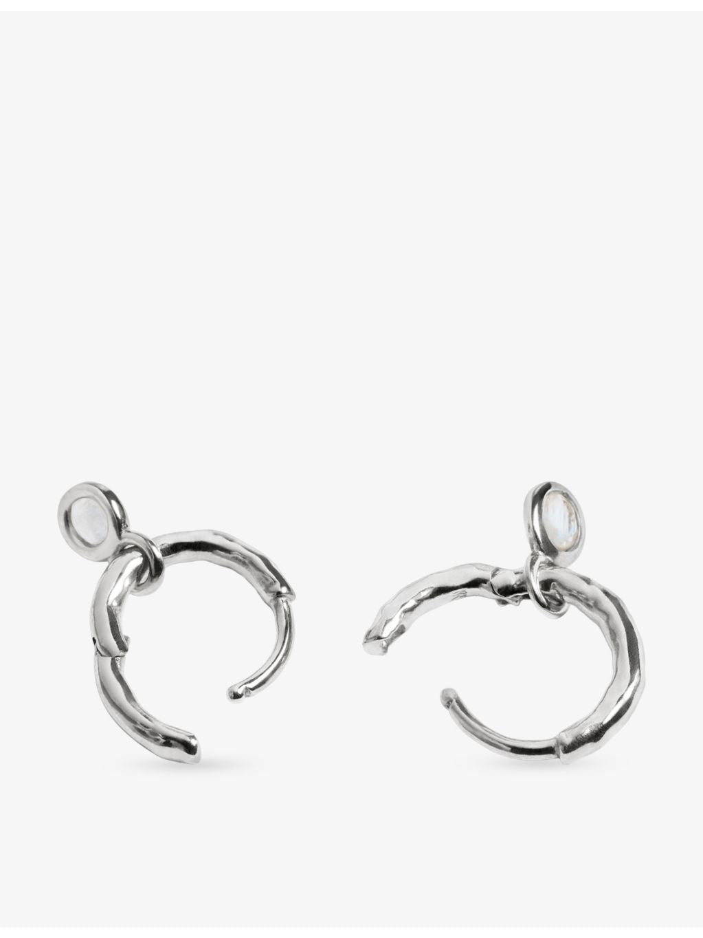 Monica Vinader moonstone huggie earrings in sterling silver, imported from the UK
