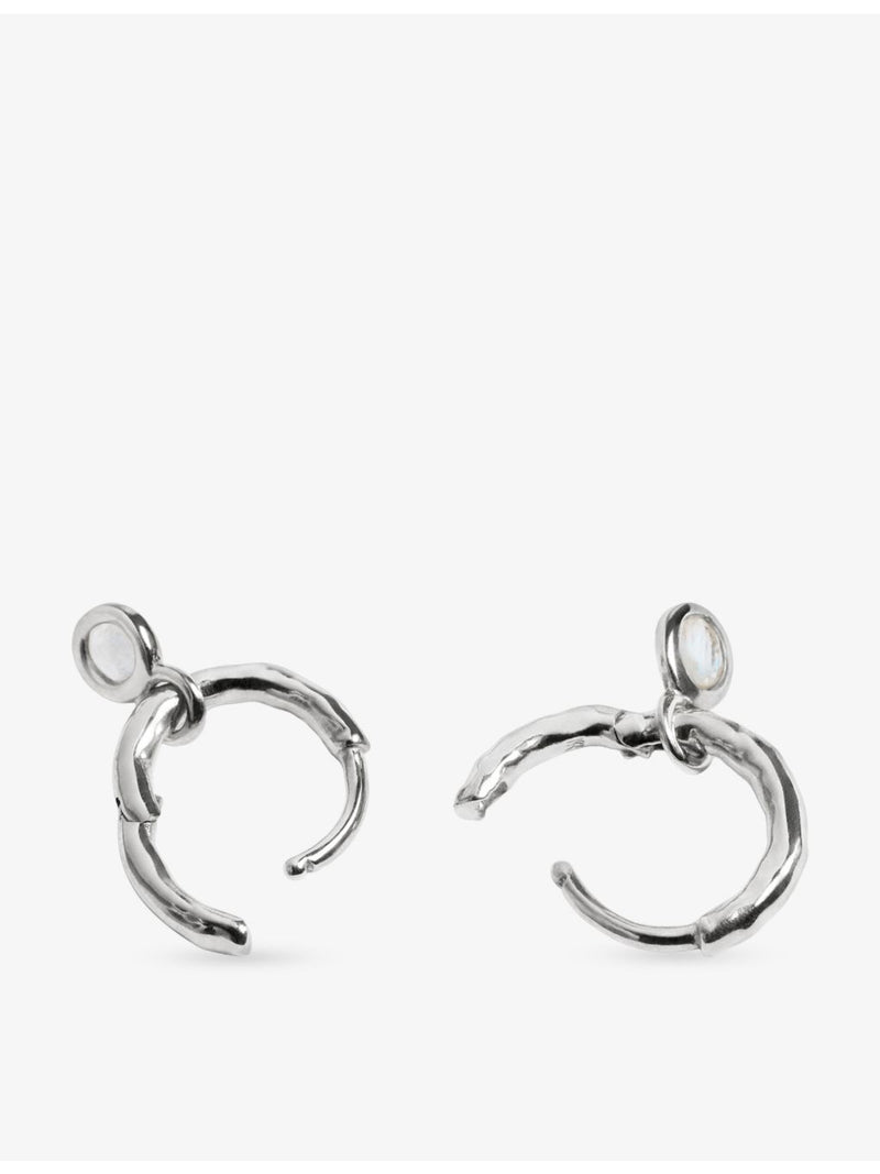 Monica Vinader moonstone huggie earrings in sterling silver, imported from the UK