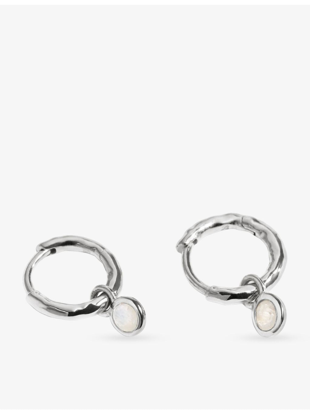 Monica Vinader moonstone huggie earrings in sterling silver, imported from the UK