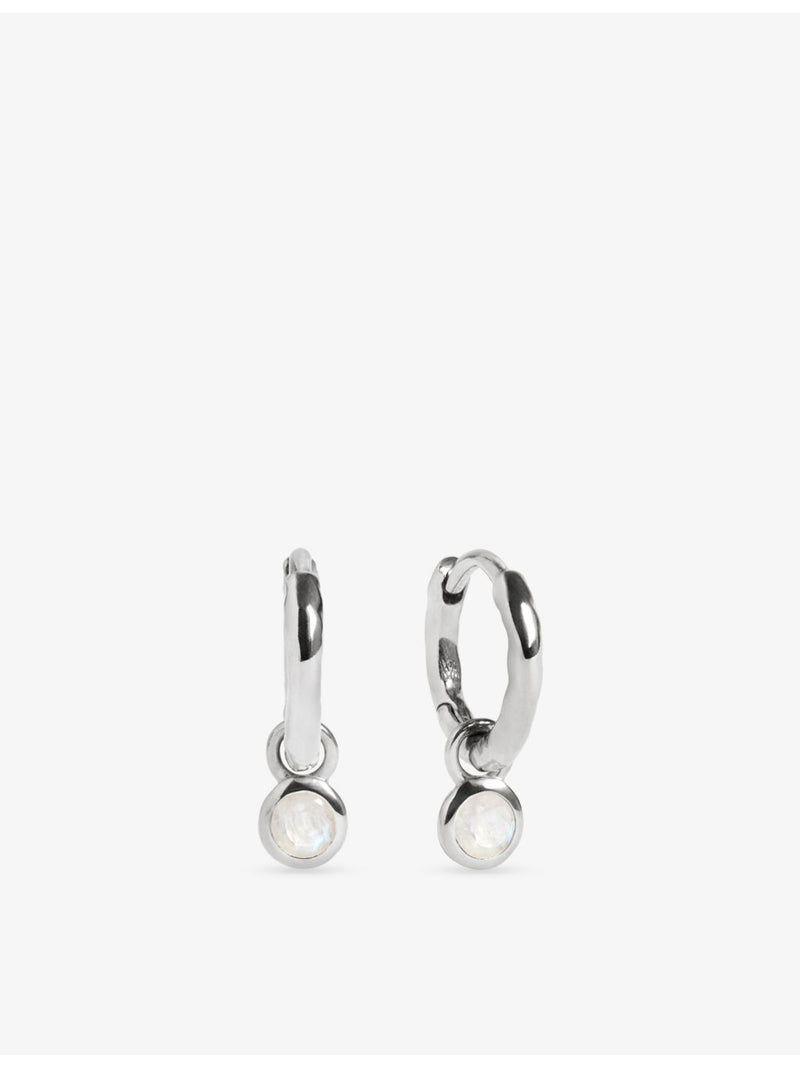 Monica Vinader moonstone huggie earrings in sterling silver, imported from the UK