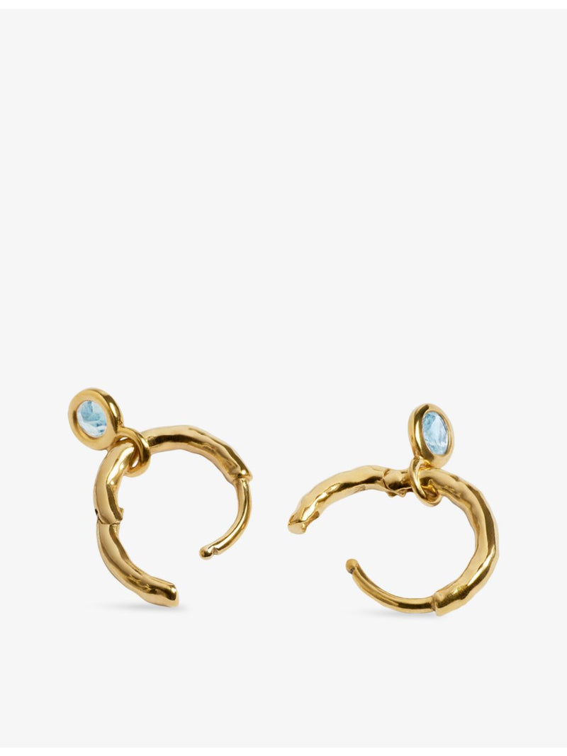 Monica Vinader 18ct gold vermeil aquamarine huggie earrings (British brand)