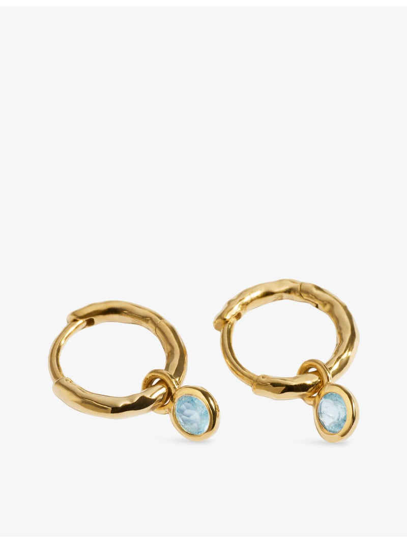 Monica Vinader 18ct gold vermeil aquamarine huggie earrings (British brand)