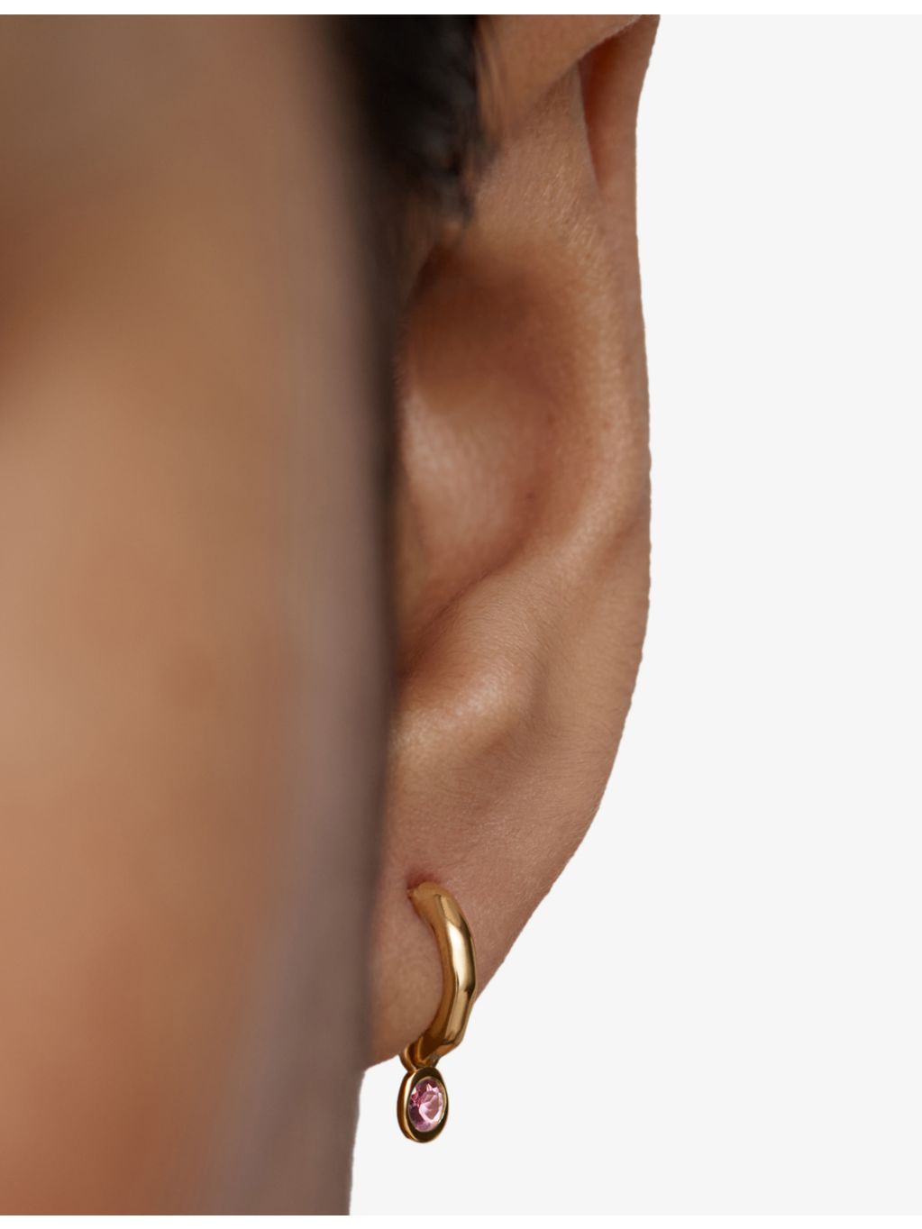 Monica Vinader pink tourmaline huggie earrings in 18ct gold vermeil (British brand)
