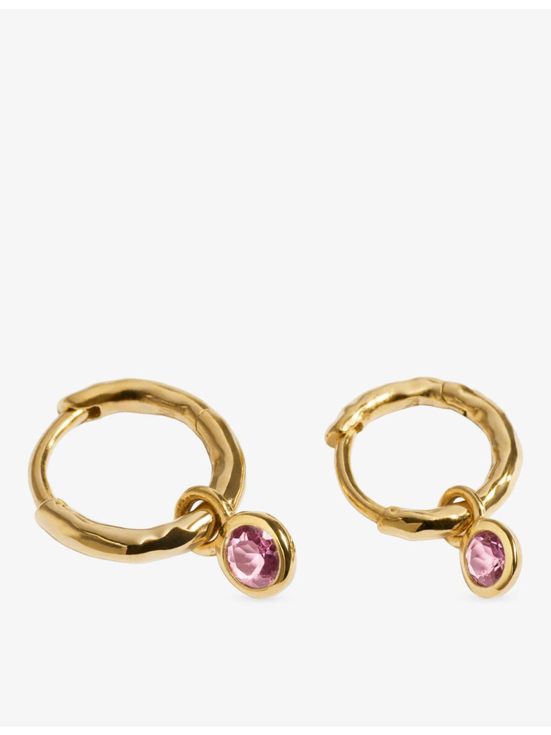 Monica Vinader pink tourmaline huggie earrings in 18ct gold vermeil (British brand)